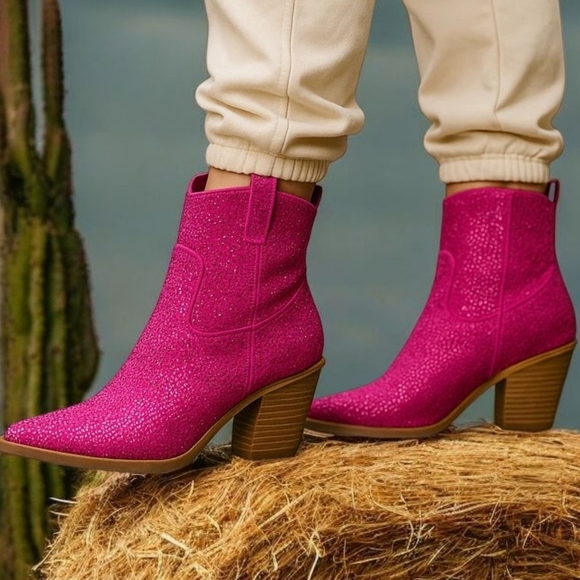 Women's Rhinestone Block Heel Mid Calf Short Ankle Booties Knee High Boots. 7.5 - Picture 2 of 9